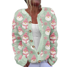 (S, Light Green) Comfort Women's Ugly Christmas Print Button up Sweater Cardigan Cable Knit Winter Theme Long Sleeve Knitwear Jacket wine red XL