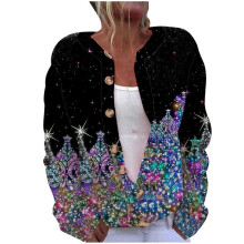(M, Black) Comfort Women's Ugly Christmas Print Button up Sweater Cardigan Cable Knit Winter Theme Long Sleeve Knitwear Jacket wine red XL