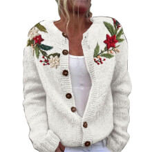 (L, Pink) Comfort Women's Ugly Christmas Print Button up Sweater Cardigan Cable Knit Winter Theme Long Sleeve Knitwear Jacket wine red XL
