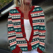(XL, Gold) Comfort Women's Ugly Christmas Print Button up Sweater Cardigan Cable Knit Winter Theme Long Sleeve Knitwear Jacket wine red XL
