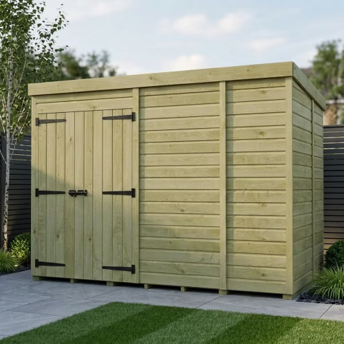 9 x 5 Pent Shed Tanalised (Double Door, No Windows)
