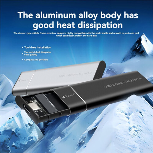 M2 SSD Enclosure NVMe Protocol M.2 Solid State Mobile Hard Disk Box M.2 to USB3.2 Gen2 Type-C 10Gbps SSD Case Black 2