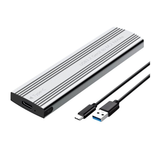 M.2 SSD Enclosure NVMe Protocol M.2 to USB3.2 Gen2 Type-C 10Gbps SSD Case M.2 Solid State Mobile Hard Disk Box Silver