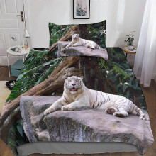 (King220x240cm) 3D Tiger Bedding Set Microfiber Duvet Covers 2 Pcs Duvet Cover Set with Zipper Closure Adults Pillowcases Single