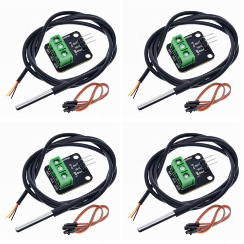4X DS18B20 Temperature Sensor Module Kit Waterproof 100CM Digital Sensor Cable Probe Terminal Adapter for