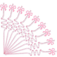 24 Pcs  Bow Straws Bulk Reusable Plastic Spiral Drinking Straw Party Decorations BowDrink Party Supplies