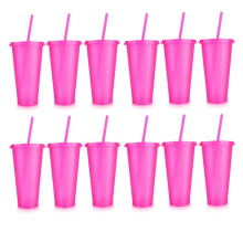 12 Pieces Reusable Cups with Lids and Straws, 24 Oz Glitter Plastic Cup for Birthday Party, Smoothie Juices Beach Party