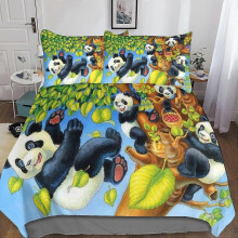 (Single135x200cm) Cartoon Panda Duvet Cover,D Printing,Adorable Animal Bedding Duvet Cover with Zipper Closure and Pillowcases King