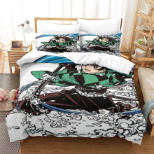 (Single135x200cm) Ghost Slayer Bedding Duvet Cover Printed Anime Characters Anime Characters Duvet Cover Zipper Closure, Soft Microfiber Bedding Set