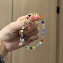 (Dobao Bracelet) Multi Color Natural Mixed Stone Beaded Bracelet, Adjustable String Bracelet