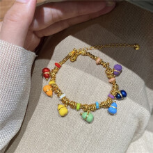 (Colored gourd-shaped bracelet with intertwined strands) Multi Color Natural Mixed Stone Beaded Bracelet, Adjustable String Bracelet