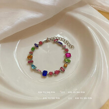 (Colored zircon bracelet) Multi Color Natural Mixed Stone Beaded Bracelet, Adjustable String Bracelet