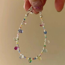 (Colorful small light bulb bracelet) Multi Color Natural Mixed Stone Beaded Bracelet, Adjustable String Bracelet