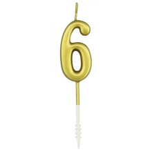 Fødselsdagslys nummer "6" Guld 4,5 cm