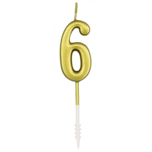 Fødselsdagslys nummer "6" Guld 4,5 cm