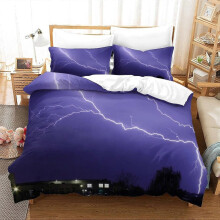 (King220x240cm) Lightning Duvet Cover Bedding Set Soft Microfiber Pillowcase Duvet Cover with Zipper Closure Piece Set for Kids Teens