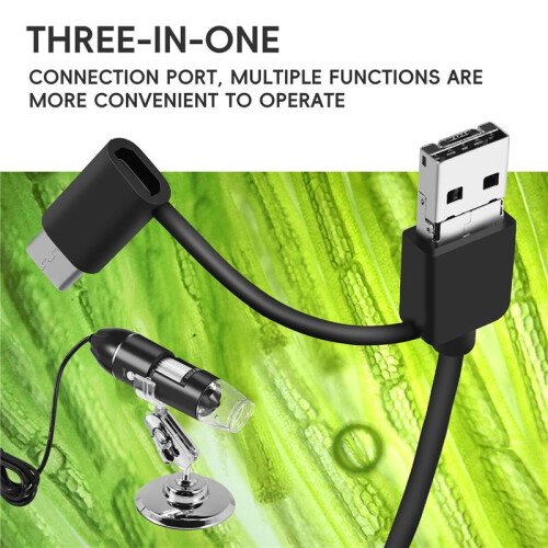 3 in 1 USB Digital Microscope, Endoscopic Camera, Adjustable Magnification with PC Bracket, 1600X 2