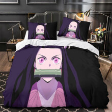 (Single135x200cm) Kamado Nezuko Children's Bedding Set Demon Slayer Duvet Cover Boy and Girl Bedding 3D Printed Polyester Quilt Cover Child Gift