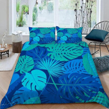 (Single135x200cm) Duvet Cover 200x200 cm Palm Leaves Tropical Plants Light and Soft Bed Set for 2 People with Zipper and 2 Pillowcases