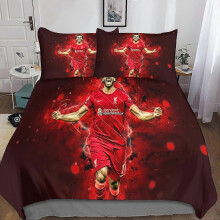(Double200x200cm) Salah Duvet Cover D, Football Star Pieces Microfiber Duvet Cover Bedding Suitable for Teenagers and Adults Double