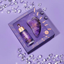 CRYSTALLOVE Ametyst krystalliseret sæt - ametyst ansigtsserum og gua sha massageplade