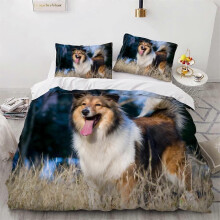 (Single135x200cm) Children's Bedding Set cm Shetland Sheepdog Duvet Cover Charming Dog Animal Bedding Set Microfiber Bedding Set + 2 Pillowcases