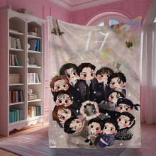 (40x30in 102x76cm) SEVENTEEN K-Pop Group K-Drama Inspired Plush Fleece Blanket with 7 Member Portraits & Logo - All-Season Soft Bedspread f-POIUY94