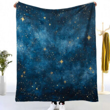 (80x60in 200x150cm) 1pc Luxury Starry Night Sky Soft Throw Blanket - Cozy Lightweight Flannel Retro Design with Vibrant Blue & Golden Stars,-AZXCV9