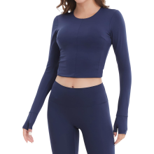 Maglietta Sportiva da Donna Fitness Maniche Lunghe Traspirante Blu Navy XL — felpa running, abbigliamento yoga