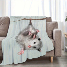 (80x60in 200x150cm) [In Stock, Cozy Opossum Blanket] Reversible Opossum Plush Flannel Throw - Soft Warm Fuzzy Animal Bedspread, Light Blue O-QAZXC36