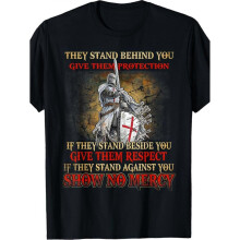 (L) Men's Medieval Knight Templar Graphic T-Shirt - Black with Red Crusader Slogan & Shield Design, Breathable Cotton Crew N-Alkjh