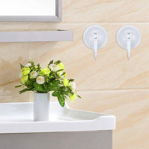 5X Household Wardrobe White Plastic 7cm Dia Suction Cup Single Hook Wall Hangers 2
