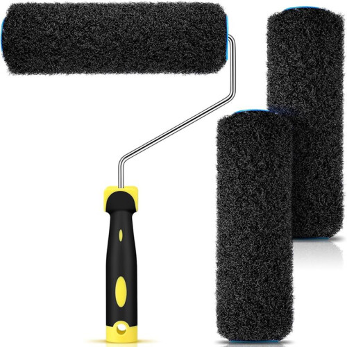 3pcs Drywall Compound Roller Cover with 1pc Paint Roller Frame, Drywall Texture Roller Brush for Putty, Texture Coating