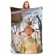 (50x40in 125x100cm) ZLIENSZUS Pippi Longstocking Blanket - Soft Flannel All-Season Cozy Throw with Vintage Pippi & Monkey Print, Nostalgic G-AZXCV126