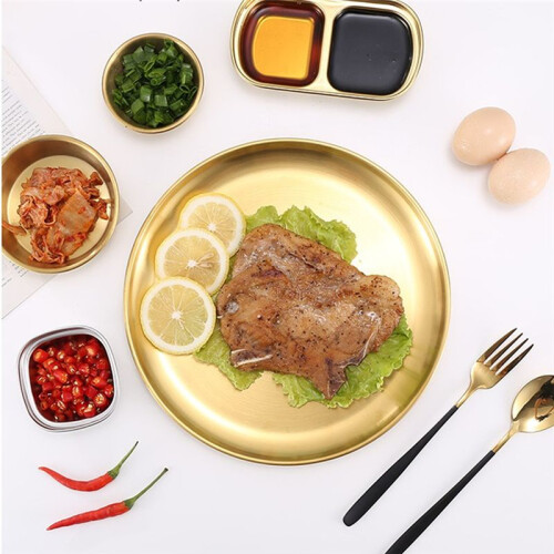 BBQ Thick Round Plate BBQ Plate Golden Cafe Fruit Cake Plate 1