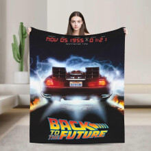 (40x30in 102x76cm) Back to the Future Movie Blanket - Marty McFly & DeLorean Time Machine Design, Soft Flannel All-Season Throw for Home, O-PQAGF441