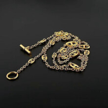 (Golden) YISON Non-Fading Stainless Steel Accessory Pig Nose Necklace Fashionable Double Layer Overlap OT Buckle Clavicle Chain Jewelry