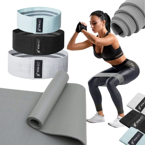 Elastikmateriale til fitnessøvelser + måtte