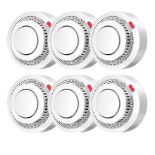 6Pack Tuya WiFi Smoke Sensor Smartlife APP Control Smoke Alarm 80dB Site Alarm for Alexa & Assistant,B