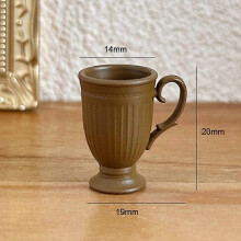 (A12) 1Pcs Dollhocome French Retro Mini High Foot Relief Mark Coffee Cup With Handle Miniature Scene Decoration High End Stemmed Mugs