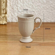 (A9) 1Pcs Dollhocome French Retro Mini High Foot Relief Mark Coffee Cup With Handle Miniature Scene Decoration High End Stemmed Mugs