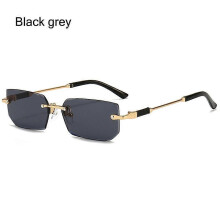 (Black grey) Fashion Rimless Sunglasses for Women Men Trendy Retro Frameless Rectangle Sun Glasses Shades Summer Travel UV400 Eyewear