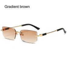 (Gradient brown) Fashion Rimless Sunglasses for Women Men Trendy Retro Frameless Rectangle Sun Glasses Shades Summer Travel UV400 Eyewear