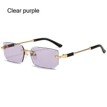 (Clear purple) Fashion Rimless Sunglasses for Women Men Trendy Retro Frameless Rectangle Sun Glasses Shades Summer Travel UV400 Eyewear