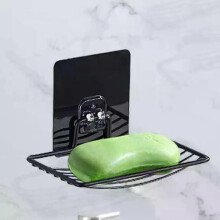 (black) 1pc-Stainless Steel Soap Rack Punch-free Nail-free Bathroom Single Layer Drain Wall Hanging Sucker Soap Box Light Luxury Shelf