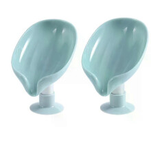 (2 Pcs Green) Suction Cup Soap Dish for Bathroom Shower Portable Leaf Holder Plastic Sponge Tray for Kitchen Bathroom Accessories