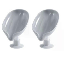 (2 Pcs Gray) Suction Cup Soap Dish for Bathroom Shower Portable Leaf Holder Plastic Sponge Tray for Kitchen Bathroom Accessories