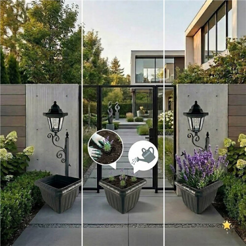 2Pack Solar Lamp Post Light with Planter Outdoor Waterproof Garden Path Decor 1
