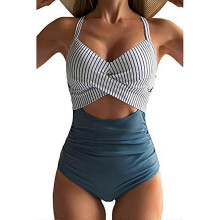 (S, Blue) Women's Colorful Sexy Hollow Cross Halter Bikini Beach Swimsuit