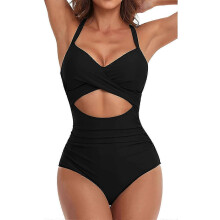 (M, Black) Women's Colorful Sexy Hollow Cross Halter Bikini Beach Swimsuit